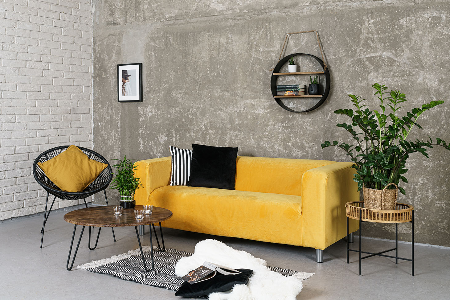 IKEA 2 Klippan Seater in Sunny Yellow Velvet Sofa Cover